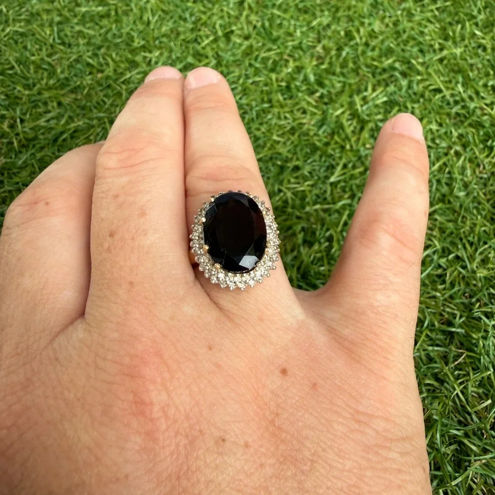 Vintage 14k Yellow Gold Smoky Quartz Halo Cocktail Ring Size‎ 8.75 7g